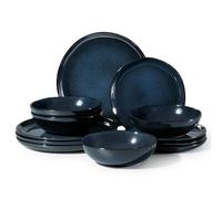 Homikit 12-Piece Dinner Set, Reactive Glaze Stoneware for 4 People, Irregular Dinnerware with Plates and Bowls, Non-Toxic & Scratch Resistant, Microwave and Dishwasher Safe - Nebulas Blue