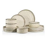 Homikit 12 Piece Dinner Sets, Reactive Glaze Plates and Bowls Set for 4 People, Elegant Dinnerware Stoneware for Kitchen Dinner Camping, Scratch Resistant, Dishwasher & Microwave Safe, Desert Khaki