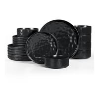 Homikit 12 Piece Dinner Sets, Reactive Glaze Plates and Bowls Set for 4 People, Elegant Dinnerware Stoneware for Kitchen Dinner Camping, Scratch Resistant, Dishwasher & Microwave Safe, Matte Black