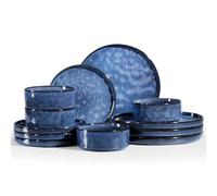 Homikit 12 Piece Dinner Sets, Reactive Glaze Plates and Bowls Set for 4 People, Elegant Dinnerware Stoneware for Kitchen Dinner Camping, Scratch Resistant, Dishwasher & Microwave Safe, Nebulas Blue