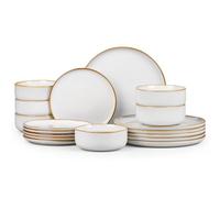 Homikit 18 Piece Dinner Set, Kitchen Stoneware Dinnerware Sets for 6 People, Included 6X Dinner Plates, 6X Side Plates and 6X Bowls, Non-Scratch, Dishwasher & Microwave Safe, Cappuccino Beige