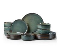 Homikit 18 Piece Dinner Set, Kitchen Stoneware Dinnerware Sets for 6 People, Included 6X Dinner Plates, 6X Side Plates and 6X Bowls, Non-Scratch, Dishwasher & Microwave Safe, Blackish Green