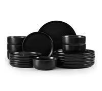 Homikit 18 Piece Dinner Set, Kitchen Stoneware Dinnerware Sets for 6 People, Included 6X Dinner Plates, 6X Side Plates and 6X Bowls, Non-Scratch, Dishwasher & Microwave Safe, Matte Black