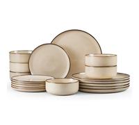 Homikit 18 Piece Dinner Set, Kitchen Stoneware Dinnerware Sets for 6 People, Included 6X Dinner Plates, 6X Side Plates and 6X Bowls, Non-Scratch, Dishwasher & Microwave Safe, Desert Khaki