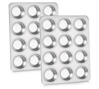 Homikit 2 Pack Muffin Tin, Stainless Steel 12 Cup Muffin Trays Cupcake Mould, Perfect for Baking Yorkshire Pudding/Pie/Brownies/Cupcakes/Muffin, Non Toxic & Heavy Duty, Dishwasher Safe