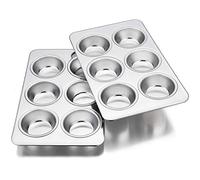 Homikit 2 Pack Muffin Tray, 6-Hole Muffin Tin Moulds Cupcake Baking Tray Pan, Stainless Steel Bakeware for Yorkshire Pudding/Brownie/Mince Pie/Bun, Healthy & Non-Toxic, Dishwasher Safe