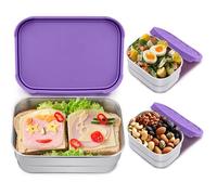 Homikit 3 Pack Kids Lunch Box Set, 18/10 Stainless Steel Bento Boxes with Silicone Lids Leak Proof, 5 Cups Reusable Metal Food Snack Containers for School Daycare, Nontoxic & Dishwasher Safe, Purple