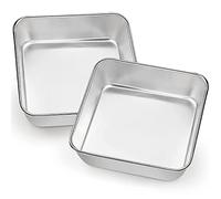 Homikit 6 Inch Square Cake Tin, Stainless Steel Small Cake Pan Set of 2, Ideal for Birthday Wedding Christmas Layer Cakes Baking, Healthy & One Piece Design, Matte Finished & Dishwasher Safe
