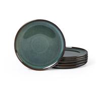 Homikit 6 Piece Side Plates, 20.1cm Round Dinnerware Stoneware Plate Set for Pasta Salad Cake, Reactive Glaze & Non-Scratch, Dishwasher and Microwave Safe, Blackish Green
