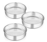 Homikit 8 Inch Cake Tin Set of 3, Stainless Steel Round Cake Baking Pans | One-Piece Mould, Healthy & Sturdy, Mirror Finished & Dishwasher Safe, Great for Birthday Christmas Cakes, Bread, Roasting