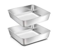 Homikit 8inch Cake Tin Set of 2, Stainless Steel Square Cake Baking Pans for Bread Brownies, Birthday Christmas, Healthy & Sturdy, Matte Finished & Dishwasher Safe