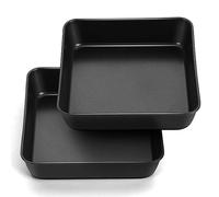 Homikit 8inch Square Cake Tin Set of 2, Stainless Steel Cake Mould with Non-Stick Coating, Healthy Baking Pan for Layer Cakes/Tray Bakes/Lasagnas/Brownies, Heavy-Duty & Easy Clean - Black/20cm