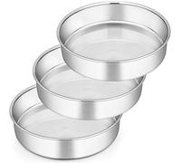 Homikit Cake Tin, 9½inch Round Cake Tin Mould Set of 3, Layer Cake Tins Stainless Steel Cake Baking Pans for Christmas Birthday Wedding, Healthy & Sturdy, Mirror Finished & Dishwasher Safe