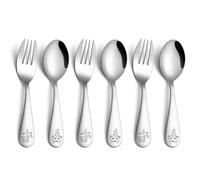 Homikit Children’s Cutlery Set, 6Pcs Stainless Steel Safe Toddler Flatware Silverware Sets, Kids Self-Feeding Utensils Include 3 Spoons & 3 Forks, Mirror Polished & Dishwasher Safe