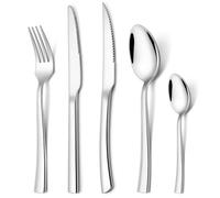 Homikit Cutlery Sets with Steak Knives, 30 Pieces Stainless Steel Flatware Set for 6 People, Included Knives Forks Spoons for Camping Kitchen Party, Non-Toxic, Mirror Polished & Dishwasher Safe
