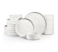 Homikit Dinner Set for 6, 18Pcs Reactive Glaze Stoneware Set, Pearl White