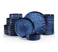 Homikit Dinner Sets for 6, 18Pcs Reactive Glaze Stoneware Set, Nebulas Blue
