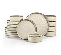 Homikit Dinner Sets for 6 People, 18-Piece Dinnerware Reactive Glaze Stoneware Set, Round Plates and Bowls for Home Kitchen, Chip & Scratch Resistant, Dishwasher & Microwave Safe, Retro Desert Khaki