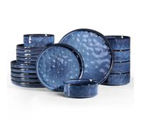 Homikit Dinner Sets for 6 People, 18-Piece Reactive Glaze Dinnerware Stoneware Set, Kitchen Plates and Bowls for Home Dinner Camping, Scratch Resistant, Dishwasher & Microwave Safe, Nebulas Blue