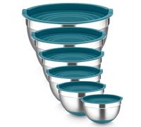 Homikit Mixing Bowl Set of 6, Stainless Steel Salad Bowls with Airtight Lids for Baking Serving Storing, Nesting Bowls & Silicone Base, Dishwasher Safe, Size 0.7/1.2/1.6/2.5/2.8/4.6 L - Dark Blue