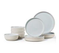 Homikit Plates and Bowls Set, 12-Piece Dinner Stoneware Set for 4 People, Reactive Glaze Dinnerware Crockery for Kitchen Dining, Microwave and Dishwasher Safe - Modern Beige