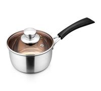 Homikit Saucepan Stainless Steel, Professional Sauce pan with Glass Lid and Heatproof Handle, Milk Pan for Home Kitchen Restaurant Cooking, Mirror Finished & Easy Clean - 16cm