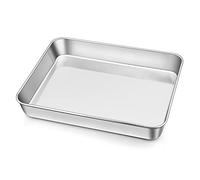 Homikit Small Oven Tray, Stainless Steel TrayBake Cake Tin Rectangle Baking Tray, Deep Rimmed Baking Sheet Pan Ideal for Cake/Lasagne/Brownie, 26.6x20.2x5cm, Brushed Finish & Dishwasher Safe