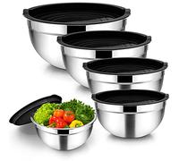 Homikit Stainless Steel Mixing Bowls with Airtight Lids, 5 Piece Nesting Salad Bowls for Space-Saving Storage, Metal Serving Bowl for Kitchen Baking/Cooking/Prepping, Size 14/16/18/22/26cm