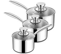 Homikit Stainless Steel Saucepan Set, 1Qt & 2Qt & 3Qt Sauce Pan with Lids 6pcs, Tri-Ply Bottom Induction Compatible Small Cooking Pot kitchen Cookware Set, Dishwasher Safe & Nonstick