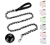 Homimp Chain Dog Leash for Medium Large Dogs, Reflective 6 FT Chew Proof Heavy Duty Metal Leashes with Soft Padded Handle, Anti Bite Durable Rope Pet Leashes for Pitbull, Non Chewable Leash Black