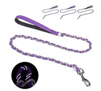 HOMIMP Heavy Duty Dog Leash - Chew Proof 4 FT, Reflective, Metal Training Leash with Soft Padded Handle, Strong Rope for Night Walking, Purple