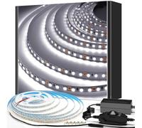 HOMINA LED Strip Lights, 16.4ft/5m 600 LEDs 24W LED Light Strip, 6000K Bright Daylight White Dimmable Tape Light for Indoor Use (Adaptor & Dimmer Included)
