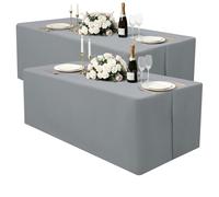 homing 2 Packs Rectangle Fitted Tablecloth, Washable Fabric Table Cloth for 4 Foot Tables, Water Resistant Table Cover for Party, Trade Show, Outdoor and Indoor (Grey, 30" x 48")