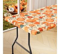 homing Rectangle Table Cloth Cover, Waterproof Polyester Elastic Fitted Tablecloth, Fits for 6 Foot Folding Tables, Washable Table Protector for Fall, Thanksgiving (Pumpkin Vine, 30" x 72")