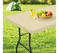 Homing Rectangular Tablecloth Cover, Waterproof Polyester Stretch Fit Tablecloth, Fits 5-Foot Folding Tables, Washable Table Protector for Picnic, Camping, Outdoor (Champagne, 36 Inch x 60 Inch)