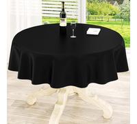 homing Round Vinyl Tablecloth, Waterproof Spillproof Plastic Flannel Backed Easter Table Cloth, Wipe Clean Table Cover for Dining, Buffet Parties and Camping (Black, 60")