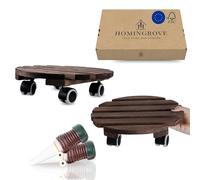 Homingrove 2-Pack Rolling Plant Stand Ø 12" - Plant Caddy with Wheels, up to 100 kg Load, FSC Alder Wood, Quiet 360° Braked Castors, Weather-Resistant for Indoor & Outdoor