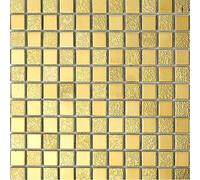 Hominter Gold Mosaic Ceramic Tile Square Porcelain Glossy Textured Design for Backsplash in Kitchen & Bathroom, Shower Floor and Wall Tiles, Accent Walls (10 Square Feet)