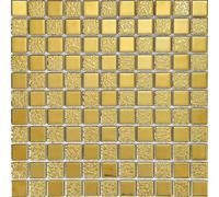 Hominter Gold Mosaic Ceramic Tile Glossy Textured Porcelain for Backsplash in Kitchen & Bathroom, Shower Floor and Wall, Fireplace Decor (10 Square Feet)