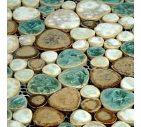 Hominter Pebble Porcelain Mosaic Glossy Mixed Aqua, Cream & Coffee Glazed Ceramic Tile for Bathroom, Shower Floor, Accent Wall, Spa Decor (5 Square Feet)