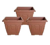 HOMION 22 cm Square Flower Pots Venetian Plastic Garden planter pot container (Terracotta) (3x)