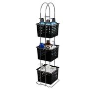 HOMION 3 Tier Free Standing Bathroom Shower Caddy Double Wire Plastic Basket Organiser Square baskets - Black Baskets