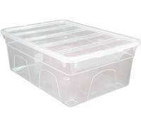 HOMION 3 x 11 Litre Clear Plastic Storage Box Boxes With Lids Home Office Stackable Transparent Plastic Boxes, Made in UK Sizes 5,11,24,28,35,45 Litre UK MADE British (3, 11L / 36cm)