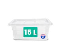 HOMION 3 x 15 Litre Clear Plastic Storage Box Boxes With Lids Home Office Stackable Transparent Plastic Boxes, Made in UK Sizes 5,11,24,28,35,45 Litre UK MADE British (3, 15L / 40cm Midi)