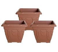 HOMION 30 cm Square Flower Pots Venetian Plastic Garden planter pot container (Terracotta) (3x)