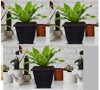 HOMION 30cm Square Flower Pots Venetian Plastic Garden planter pot container (Black) (Pack of 3 Pots)