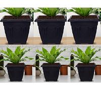 HOMION 30cm Square Flower Pots Venetian Plastic Garden planter pot container (Black) Pack Of 6 Pots