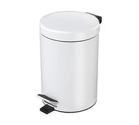 HOMION 3L Litre Round Pedal Bin Stainless Steel Toilet Bath Bathroom Kitchen Bin with Inner Bucket 3 Liter (White)