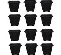 HOMION 41cm Square Flower Pots Venetian Plastic Garden planter pot container (Black) (12x)