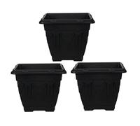 HOMION 41cm Square Flower Pots Venetian Plastic Garden planter pot container (Black) (3x)